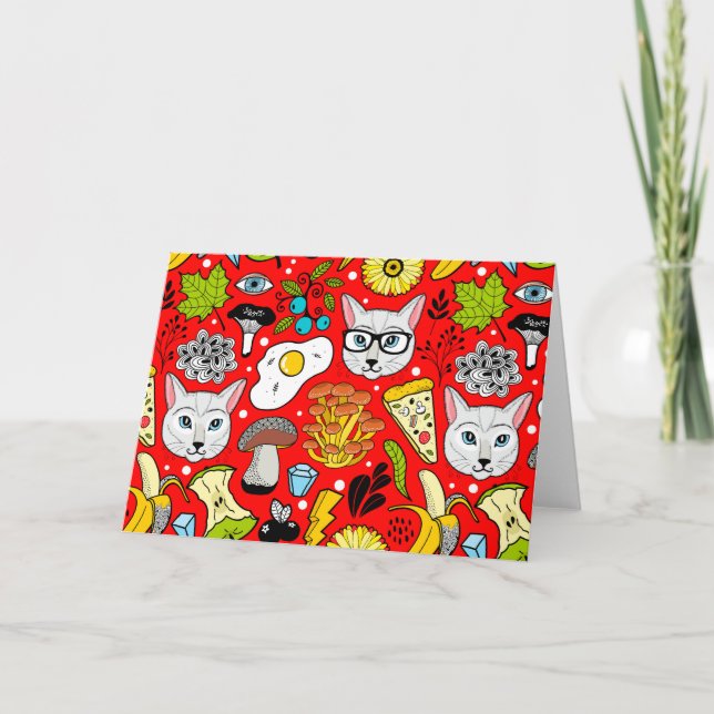 Katze und Ei in Rot Einladung (Vorderseite)