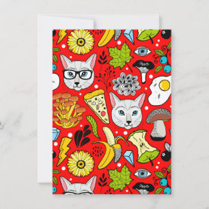 Katze und Ei in Rot Einladung