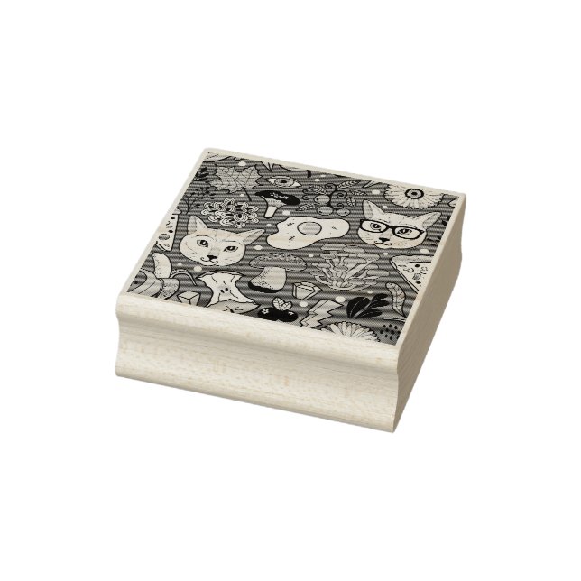 Katze und Ei in Rot Gummistempel (Stempel)