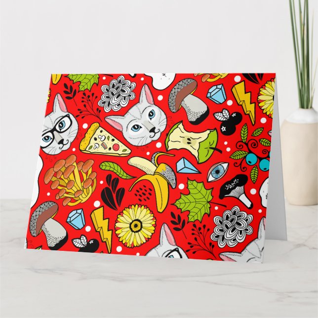 Katze und Ei in Rot Karte (Vorderseite)