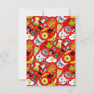 Katze und Ei in Rot Karte