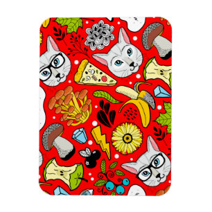 Katze und Ei in Rot Magnet