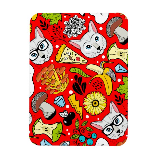 Katze und Ei in Rot Magnet (Vertikal)