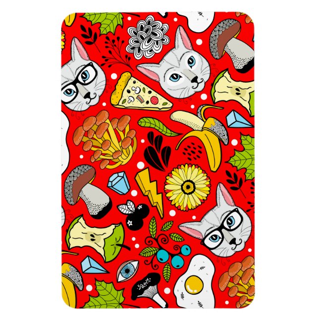 Katze und Ei in Rot Magnet (Vertikal)