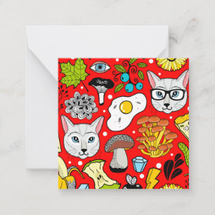 Katze und Ei in Rot Mitteilungskarte