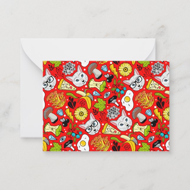 Katze und Ei in Rot Mitteilungskarte (Vorderseite)