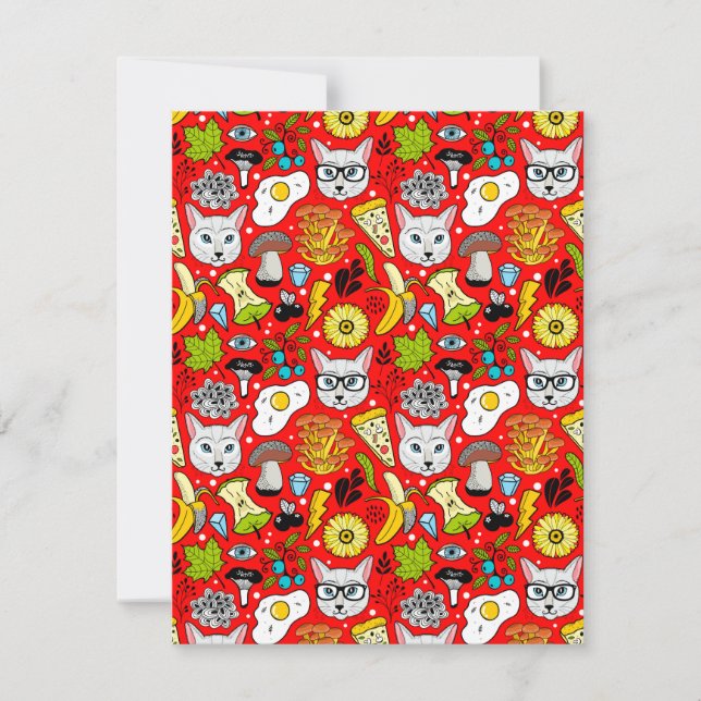 Katze und Ei in Rot Mitteilungskarte (Vorderseite)