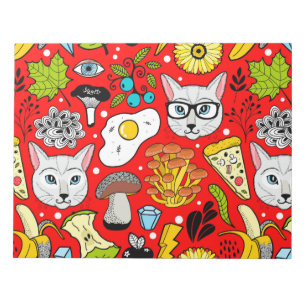 Katze und Ei in Rot Notizblock