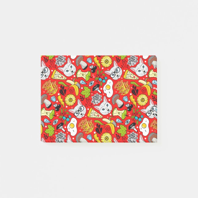 Katze und Ei in Rot Post-it Klebezettel (Vorderseite)