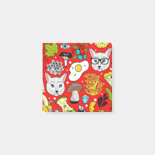 Katze und Ei in Rot Post-it Klebezettel