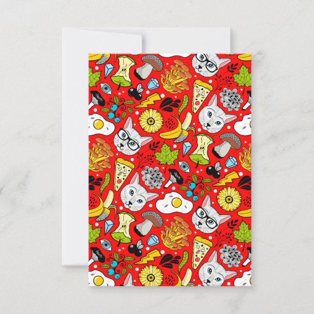 Katze und Ei in Rot RSVP Karte (Vorderseite)