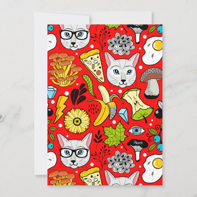 Katze und Ei in Rot Save The Date (Vorderseite)