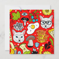 Katze und Ei in Rot