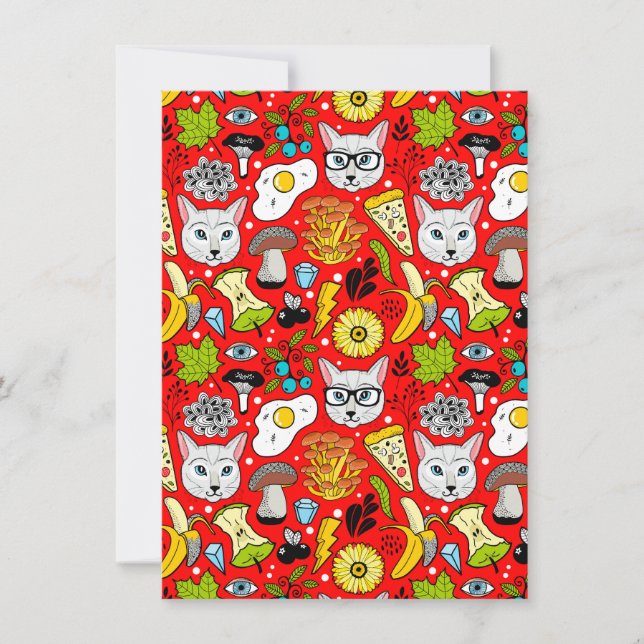 Katze und Ei in Rot Save The Date (Vorderseite)