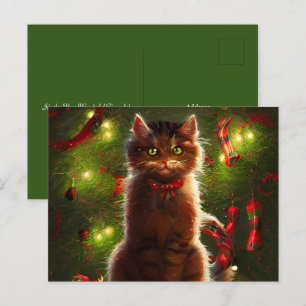 Katze und ein Weihnachtsbaum Grußkarte Postkarte