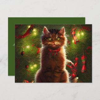 Katze und ein Weihnachtsbaum Grußkarte Postkarte