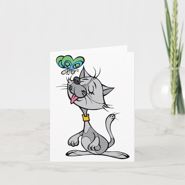 Katze und eine Schmetterlingsblume Mitteilungskart Karte (Von Creator hochgeladen)