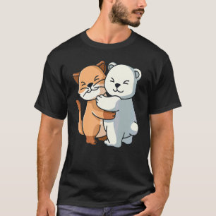 Katze und Eisbär Süße Tiere Umarmen Frauen Mädchen T-Shirt
