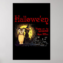Katze und Eule im Vintagen Halloween-Poster Poster