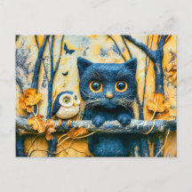 Katze und Eule im Wald bei Nacht gefühlt