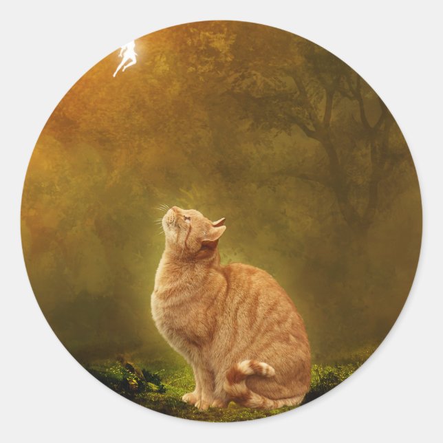 Katze und Fairy Runder Aufkleber (Vorderseite)