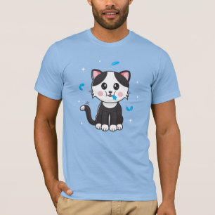 Katze und Federn / Blauer T - Shirt