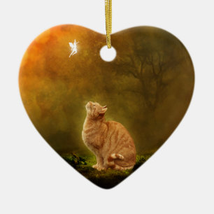 Katze und Fee Keramik Ornament