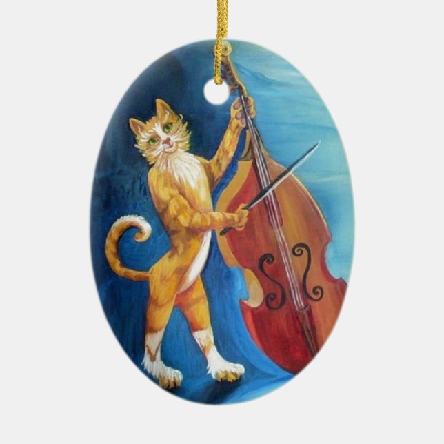 Katze und Fiddle Keramik Ornament (Vorne)