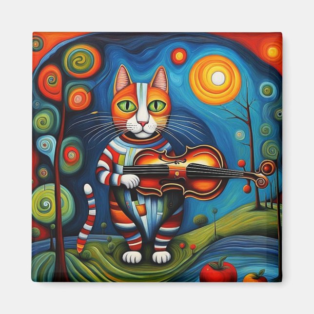 Katze und Fiddle Magnet (Vorne)