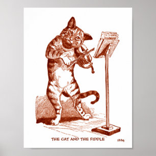 Katze und Fiddle Vintag Zeichnend Kopie von 1884 Poster