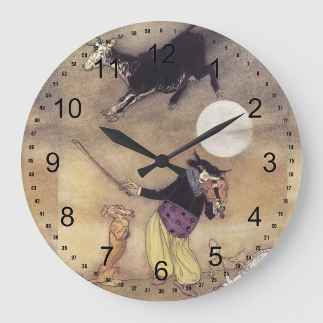 Katze und Fiedel Große Wanduhr (Vorderseite)
