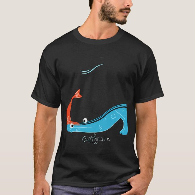 Katze und Fisch Illustration T-Shirt (Vorderseite)