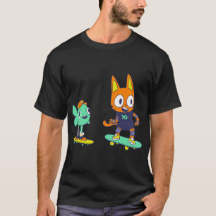 Katze und Fisch Skateboarding T-Shirt