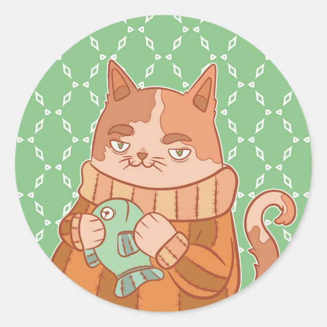 Katze und Fische Runder Aufkleber (Vorderseite)