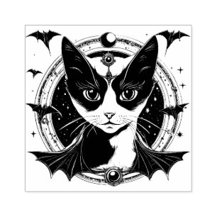 Katze und Fledermäuse I Holz Art Briefmarke Gummistempel