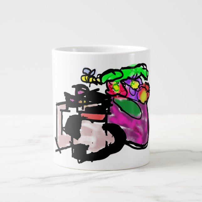 Katze und Frühlingsblumen  Jumbo-Tasse (Vorderseite)