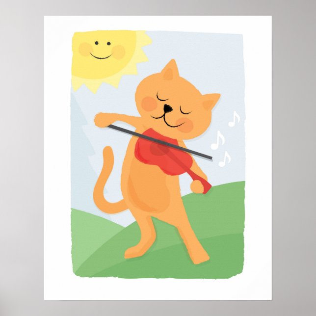 Katze und Geigenposter Poster (Vorne)