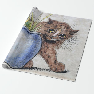 Katze und gelber kleiner Vogel, Louis Wain Geschenkpapier