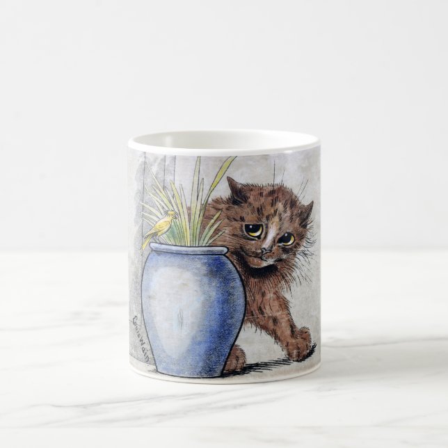 Katze und gelber kleiner Vogel, Louis Wain Kaffeetasse (Mittel)