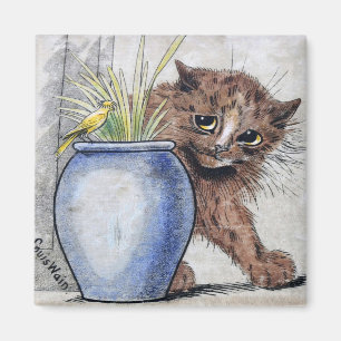 Katze und gelber kleiner Vogel, Louis Wain Magnet