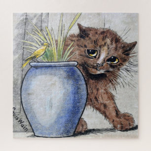 Katze und gelber kleiner Vogel, Louis Wain Puzzle