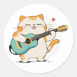 Katze und Gitarre Runder Aufkleber