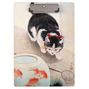 Katze und Goldfischglas Klemmbrett