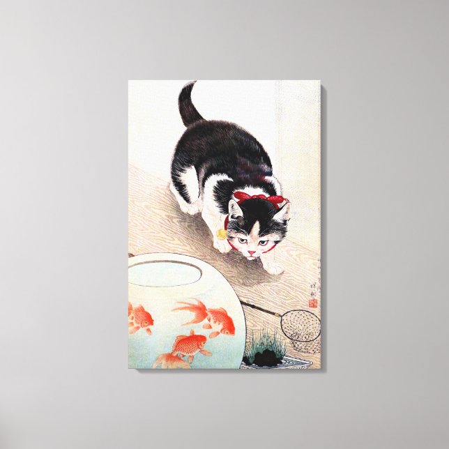 Katze und Goldfischglas Leinwanddruck (Vorderseite)