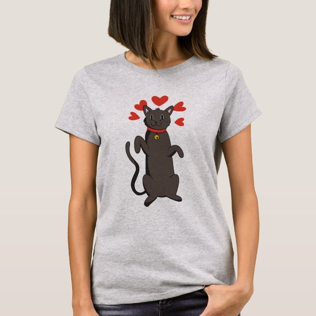 Katze und Herz T-Shirt (Vorderseite)