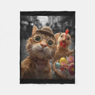 Katze und Huhn Selfie Lustige Vintage-Oster-Eier  Fleecedecke