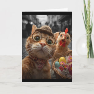 Katze und Huhn Selfie Lustige Vintage-Osterhasen  Karte