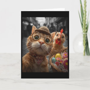 Katze und Huhn Selfie Lustige Vintage-Osterhasen  Karte