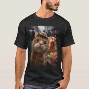 Katze und Huhn Selfie Lustige Vintage-Osterhasen T-Shirt