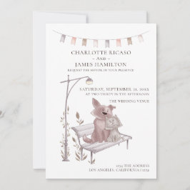 Katze und Hund auf einem Tier der Bank Hochzeit Ankündigung